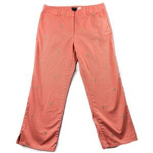 J Crew Women Pants Embroidered Favorite Fit Palm Trees Cotton Coral Size 6 C132